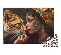 Retrato Mujer Guepardo Puzzle de 1000 Piezas Papel Puzzle para Adultos Ilustración Artística Relajación Decoración Regalo 52x38cm/1000pcs