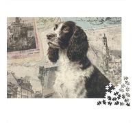 Retrato Perro Vintage Rompecabezas Estilo Collage Europeo clásico Clásico 3 Capas Cartón 1000 PC, Ultra Difícil, Alivio Estrés, Regalo para Amantes Rompecabezas 38x26cm/1000pcs