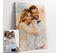Retrato personalizado a partir de tu foto estilo acuarela artística Póster Lienzo Plexiglás o Cuadro formato retrato - Regalo original cumpleaños boda pareja familia decoración personalizada