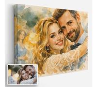 Retrato personalizado a partir de tu foto estilo acuarela artística Póster Lienzo Plexiglás o Cuadro formato horizontal - Regalo original cumpleaños boda pareja familia amigos