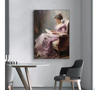 Retrato vintage de una mujer leyendo un libro, póster elegante, impresiones en lienzo, arte de pared, imágenes para decoración del hogar (40 x 50 cm/sin marco)