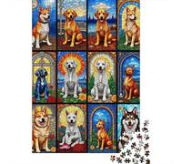 Retratos Artísticos de Perros Puzzle de 1000 Piezas Puzzle para Adultos Vidrieras Papel Relajación Decoración Regalo Familiar 52x38cm/1000pcs