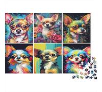 Retratos Coloridos de Chihuahua Puzzle de 1000 Piezas Papel para Adultos Arte Animal Vibrante Puzzle para Toda la Familia Relax Decoración Regalo 52x38cm/1000pcs