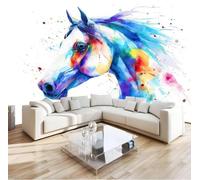 Retratos de animales en acuarela, fotomural blanco, mural 3D para dormitorio, sala de estar, sofá o fondo de TV - Papel pintado no tejido, decoración de pared, pegatinas de 200 cm x 140 cm - Cuadro si