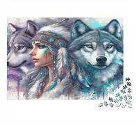 Retratos de Animales Rompecabezas Nativo Americano Lobo Rompecabezas Juego De Habilidad para Toda La Familia 1000pcs (75x50cm)