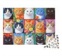 Retratos de Gatos Coloridos Puzzle para Adultos Puzzle de 1000 Piezas Patrón Floral Puzzle para Toda la Familia Alivio Estrés Decoración Hogar 70x50cm/1000pcs