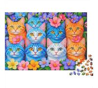 Retratos de Gatos de Colores Puzzle de 1000 Piezas Papel para Adultos Patrón Floral Relajación Enfoque Decoración Juego Familiar Regalo 52x38cm/1000pcs