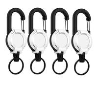 Retretractable llavero resistente, soporte para insignias de mosquetón multiherramienta, soporte retráctil para identificación de llavero, cordón de acero inoxidable de 23.6 pulgadas, para hombres y