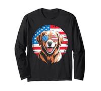 Retriever American Flag Retro 4th of July USA Manga Larga