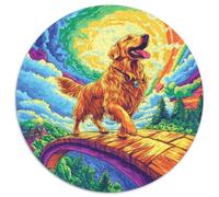 Retriever Golden Puzzle 1000 piezas Puente de madera arco iris redondo rompecabezas juego casual decoración del hogar para toda la familia 1000pcs (67.5x67.5cm)