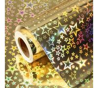 Retrify Rollo de papel de regalo holográfico, diseño de estrellas doradas, mini rollo de papel de regalo de 17 pulgadas x 32.8 pies para todas las ocasiones, bodas, fiestas, despedidas de soltera,
