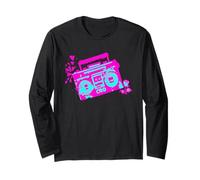 Retro 80s 90s Boom-Box Vintage Cassette Player Graphic tee Manga Larga