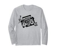 Retro 80s 90s Boom-Box Vintage Cassette Player Graphic tee Manga Larga