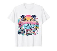Retro 80s 90s Nostalgia Summer Beach Vibes Boombox Tabla de Surf Camiseta gráfica económica, Hombre, Blanco, S