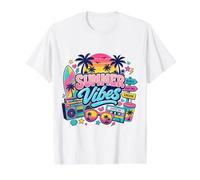Retro 80s 90s Nostalgia Summer Beach Vibes Boombox Tabla de Surf Camiseta gráfica económica, Hombre, Blanco, XL