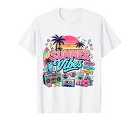 Retro 80s 90s Nostalgia Summer Beach Vibes Boombox Tabla de Surf Camiseta gráfica económica, Hombre, Blanco, M