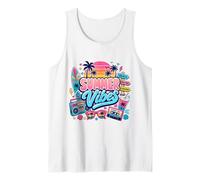 Retro 80s 90s Nostalgia Summer Beach Vibes Boombox Tabla de Surf Camiseta sin Mangas