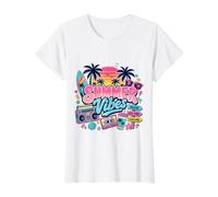 Retro 80s 90s Nostalgia Summer Vibes Beach Boombox Vacaciones Camiseta gráfica económica, Mujer, Blanco, L