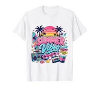 Retro 80s 90s Nostalgia Summer Vibes Tropical Beach Vacaciones Camiseta gráfica económica, Hombre, Blanco, L