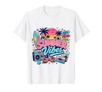 Retro 80s 90s Nostalgia Summer Vibes Tropical Beach Vacaciones Camiseta gráfica económica, Hombre, Blanco, S