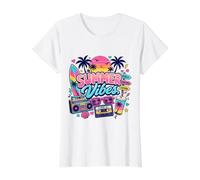 Retro 80s 90s Nostalgia Summer Vibes Tropical Beach Vacaciones Camiseta gráfica económica, Mujer, Blanco, L