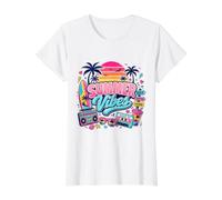 Retro 80s 90s Nostalgia Summer Vibes Tropical Beach Vacaciones Camiseta gráfica económica, Mujer, Blanco, M
