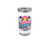 Retro 80s 90s Nostalgia Summer Vibes Tropical Beach Vacaciones Vaso térmico de acero inoxidable de doble pared