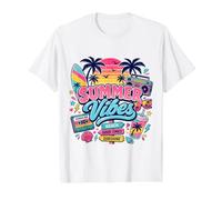 Retro 80s 90s Nostalgia Tropical Beach Vibe Sunset Palmera Camiseta gráfica económica, Hombre, Blanco, L