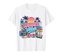 Retro 80s 90s Nostalgia Tropical Beach Vibe Sunset Palmera Camiseta gráfica económica, Hombre, Blanco, L