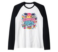 Retro 80s 90s Nostalgia Tropical Beach Vibe Sunset Palmera Camiseta Manga Raglan