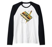 Retro 80s 90s Vintage Music Nostalgic Cassette Tape Pencil Camiseta Manga Raglan