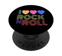 Retro 80s Hearts I Love Rock N Roll Music para Fans Young PopSockets PopGrip Adhesivo
