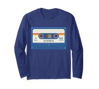 Retro 80's Music Cassette Tape Pretend Costume Graphic Blue Manga Larga