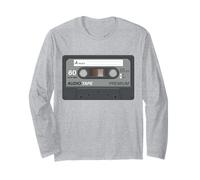 Retro 80's Music Cassette Tape Pretend Costume Graphic Gray Manga Larga