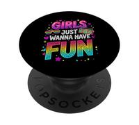 Retro 80s Tipografía Gradiente Chicas Solo Quieren Divertirse PopSockets PopGrip Adhesivo