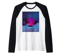 Retro 80s Vaporwave Palm Trees Sunset - Synthwave Art tee Camiseta Manga Raglan