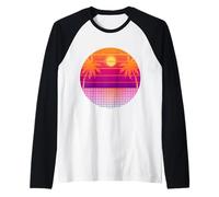Retro 80s Vaporwave Palm Trees Sunset - Synthwave Art tee Camiseta Manga Raglan