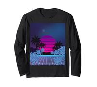 Retro 80s Vaporwave Palm Trees Sunset - Synthwave Art tee Manga Larga