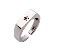 RETRO 925 STERLING Silver Five Star Pinky Ring con circonio cúbico rojo para hombres Mujeres 5 mm abiertas ajustables