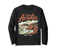 Retro Acadia National Park Vintage Style Maine Shore Manga Larga