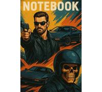 Retro Action Hero Notebook - 6x9 Lined Journal | 100 Pages | Cool 80s Style Cover with Cars, Guns & Skull Villain