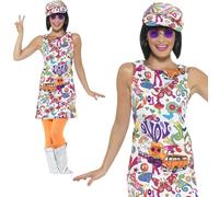 Retro Adulto Mod 60s 70s Groovy Chick Disfraz de Hippie Disfraz para Mujer