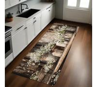 Retro Alfombra de Cocina 50 x 80 cm Flores Silvestres Rurales de Madera Maciza Antideslizante y Lavable, Camino Multiusos Resistente al Desgaste, Antimanchas, Ideal para Bajo Fregadero y Fogones