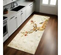 Retro Alfombras de Cocina Animales: Ciervos Sika y Aves Antideslizante 60 x 180 cm Tapete Resistente al Aceite para Cocina, Baño y Sala de Estar