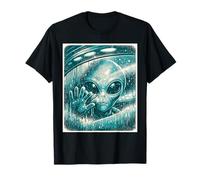 Retro Alien Behind Foggy UFO Window Funny Sci-Fi Graphic tee Camiseta
