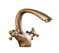 Retro All-Copper Double-Handle Single-Hole Basin Faucet washbasin Plus High Hot and Cold Faucet, Antique Low Model