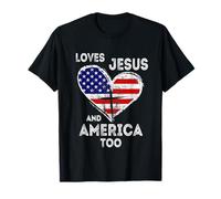 Retro ama a Jesús y América también Dios Christian 4 de julio Camiseta