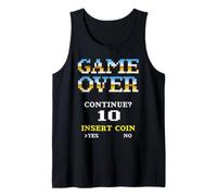 Retro Arcade Game Over Continuar Insertar Moneda 10 Camiseta sin Mangas