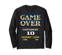 Retro Arcade Game Over Continuar Insertar Moneda 10 Manga Larga