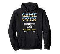 Retro Arcade Game Over Continuar Insertar Moneda 10 Sudadera con Capucha